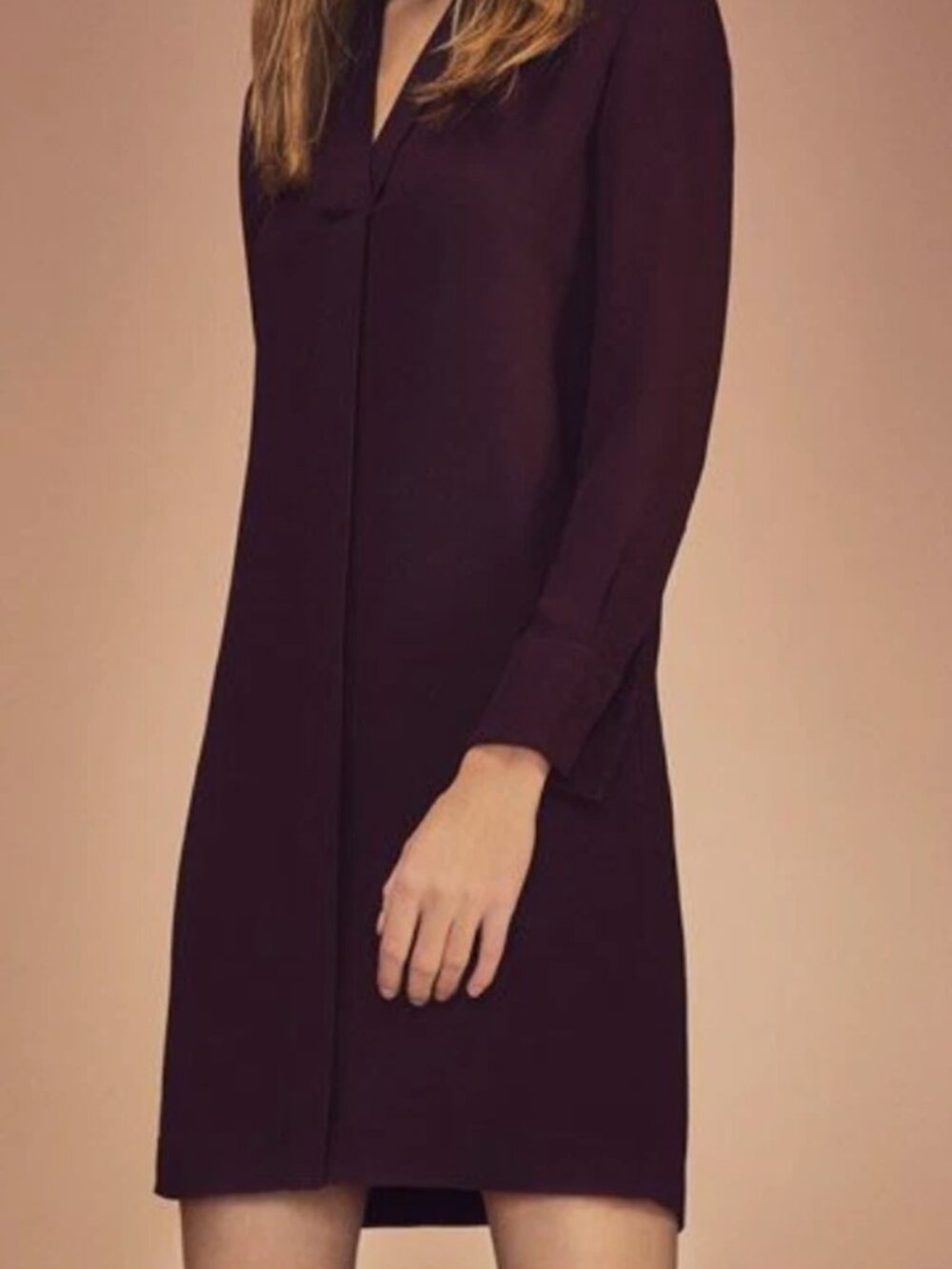 Massimo Dutti Burgundy Plum V-Neck Long Sleeve Dress - Picture 2 of 16